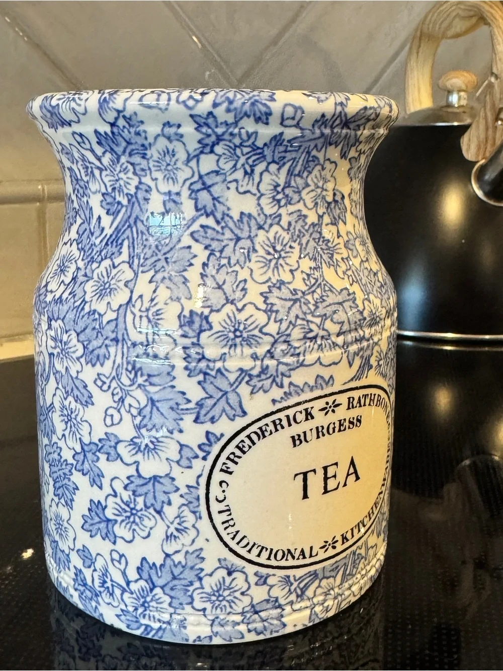 Burges Blue Floral Tea Storage Jar - Blue and White